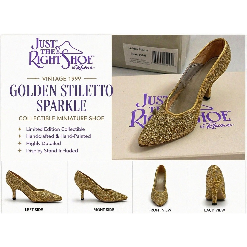 Just The Right Shoe Raine Golden Stiletto Miniature Figurine 25045 Gold Glitter